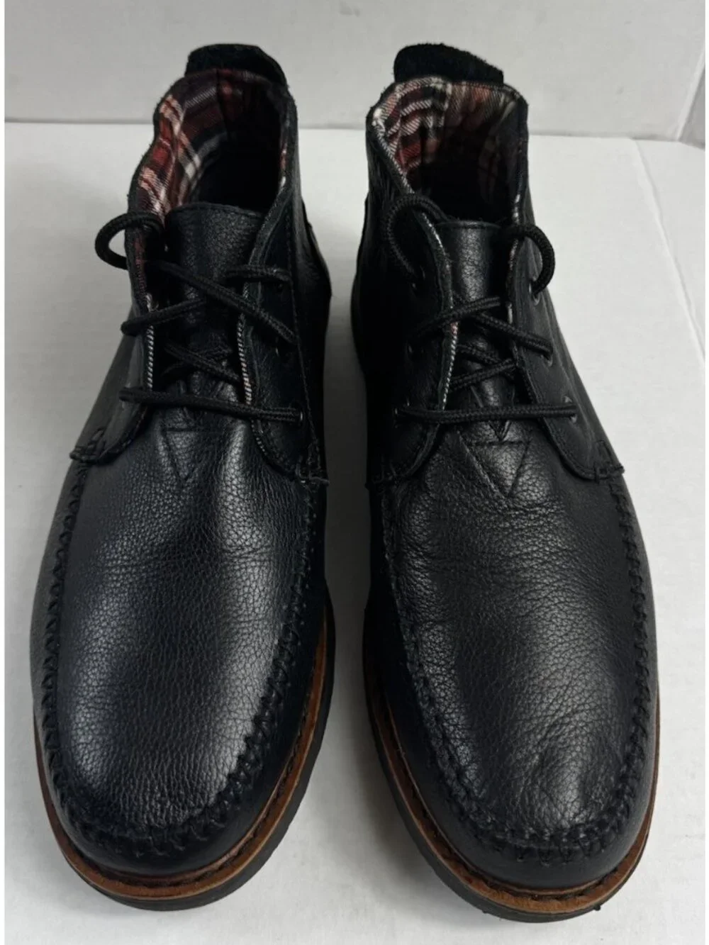 Toms Mens Plaid Lined Embossed Leather Chukka Lace Up Ankle Boots Black Sz 9 EUC